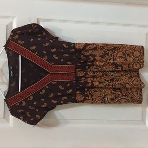 Apt. 9 Women's Brown Paisley Short Sleeve V-Neck Tie Back Top Sz Med